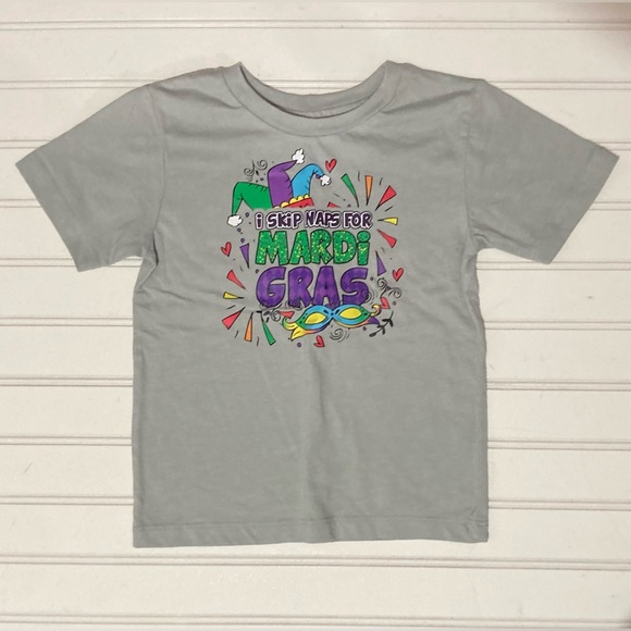 Gray Mardi Gras Short Sleeve T Shirt Size 3T Toddler Mask‎ Jester Hat Festival - Picture 1 of 4